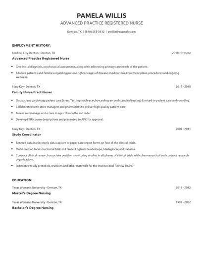 Advanced Practice Registered Nurse Resume