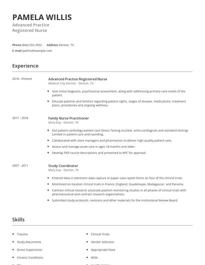 Advanced Practice Registered Nurse Resume