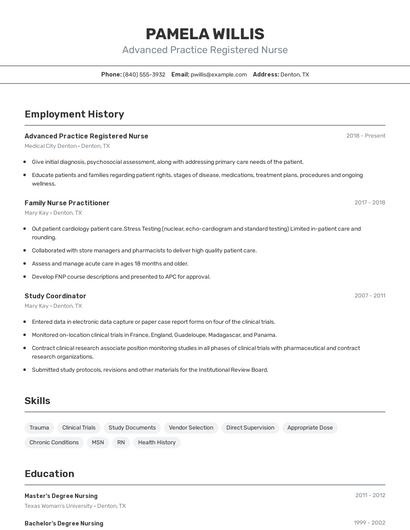 Advanced Practice Registered Nurse Resume