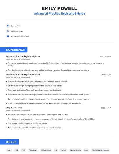 Advanced Practice Registered Nurse Resume
