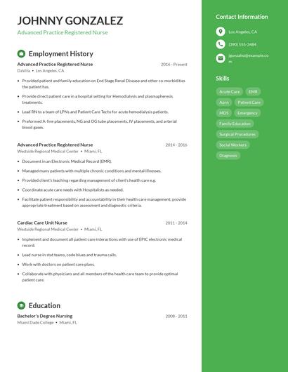 Advanced Practice Registered Nurse Resume