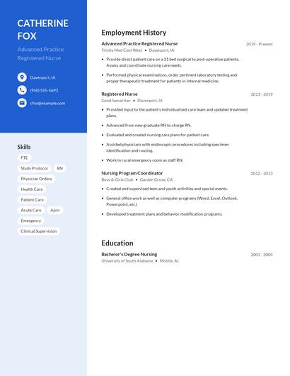 Advanced Practice Registered Nurse Resume