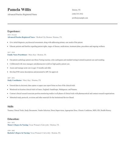 Advanced Practice Registered Nurse Resume