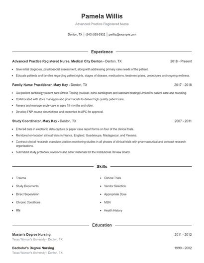 Advanced Practice Registered Nurse Resume