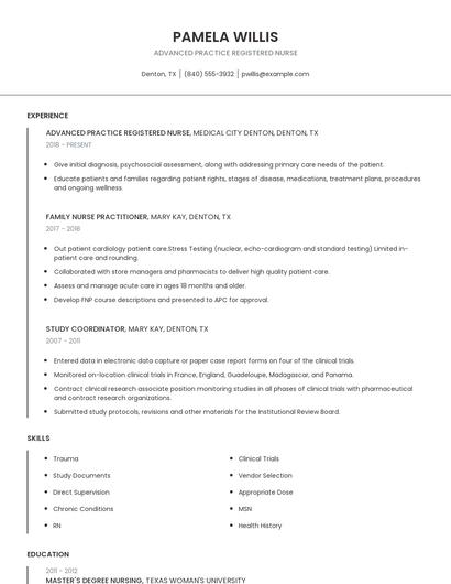 Advanced Practice Registered Nurse Resume