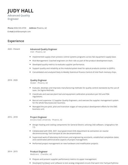 Advanced Quality Engineer Resume