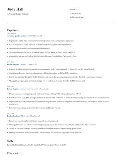 Advanced Quality Engineer Resume