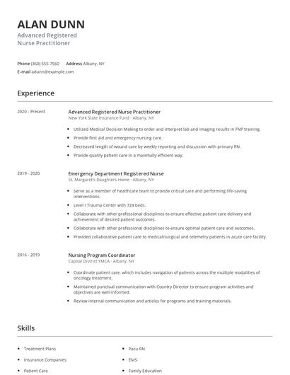 Advanced Registered Nurse Practitioner Resume