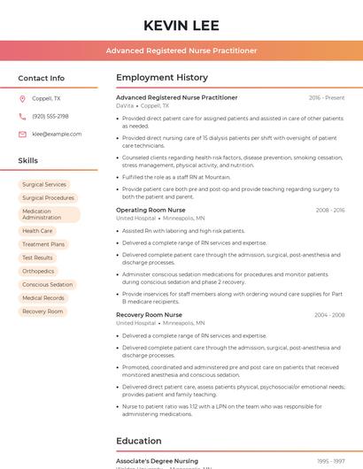 Advanced Registered Nurse Practitioner Resume