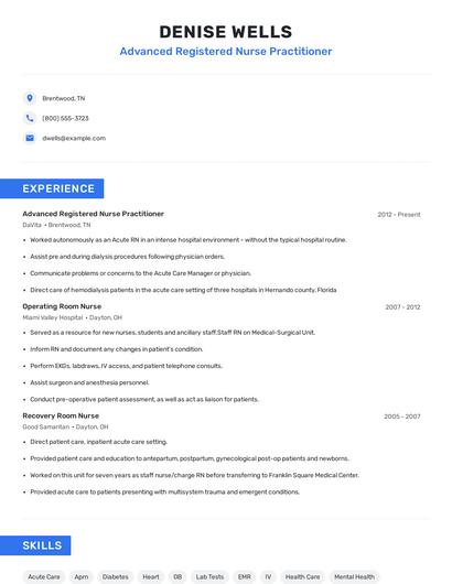 Advanced Registered Nurse Practitioner Resume