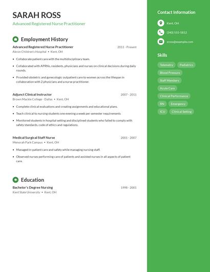 Advanced Registered Nurse Practitioner Resume