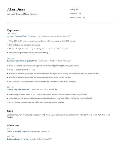 Advanced Registered Nurse Practitioner Resume