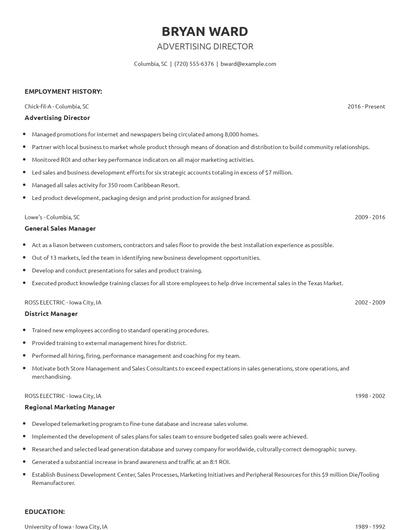 Advertising Director Resume