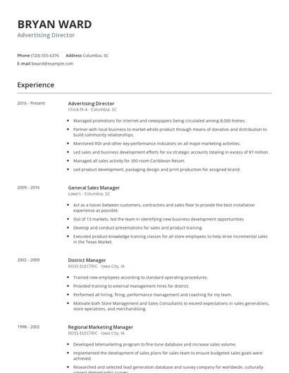 Advertising Director Resume