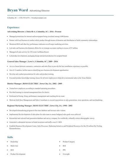 Advertising Director Resume