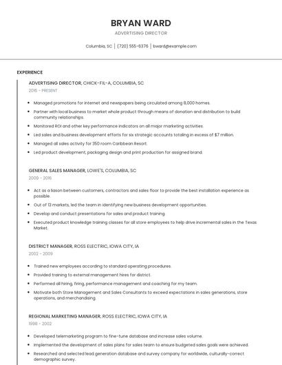 Advertising Director Resume