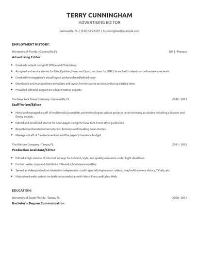 Advertising Editor Resume