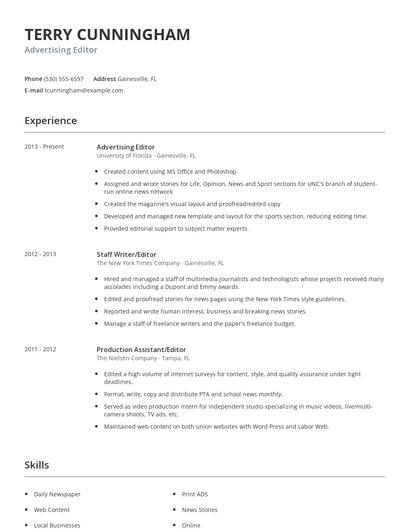 Advertising Editor Resume