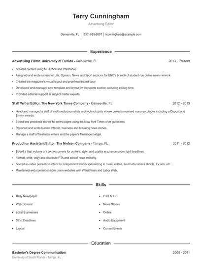 Advertising Editor Resume