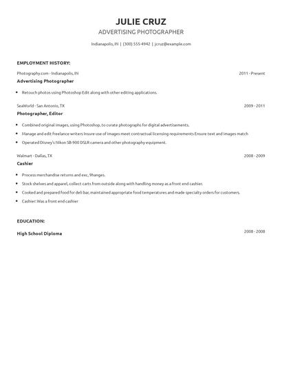 Advertising Photographer Resume