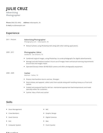 Advertising Photographer Resume