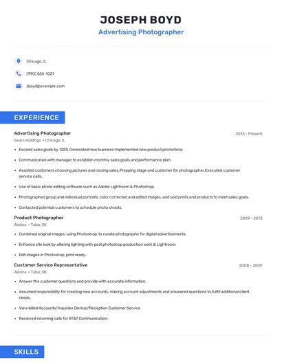 Advertising Photographer Resume