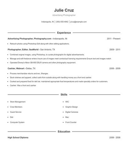Advertising Photographer Resume