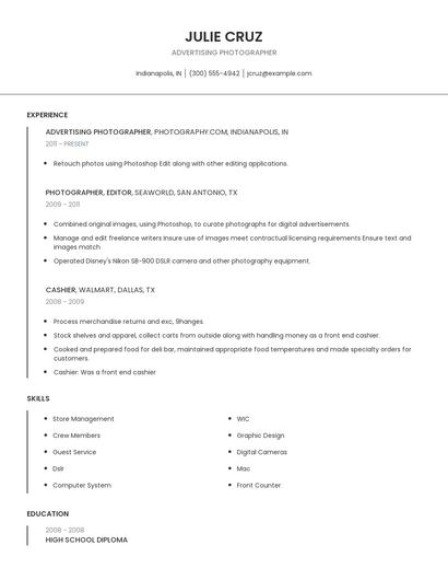 Advertising Photographer Resume