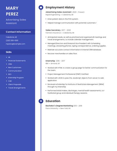 Advertising Sales Assistant Resume