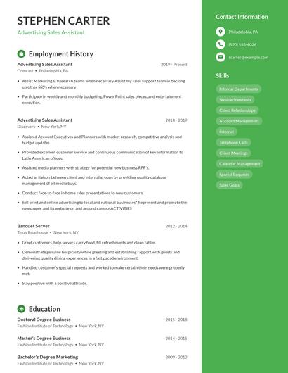 Advertising Sales Assistant Resume