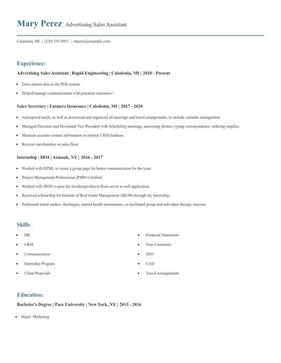 Advertising Sales Assistant Resume