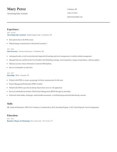Advertising Sales Assistant Resume