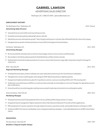 Advertising Sales Director Resume