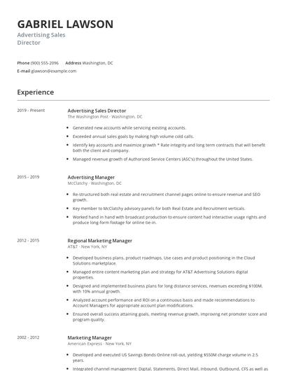 Advertising Sales Director Resume