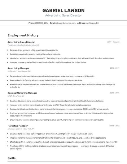 Advertising Sales Director Resume