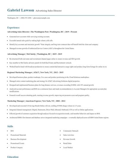 Advertising Sales Director Resume