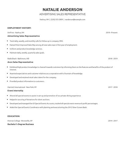 Advertising Sales Representative Resume