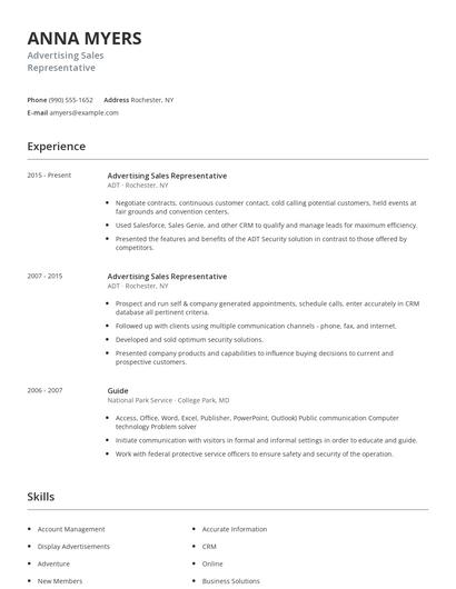 Advertising Sales Representative Resume