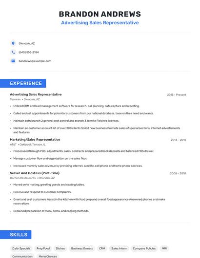 Advertising Sales Representative Resume