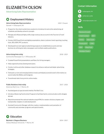 Advertising Sales Representative Resume
