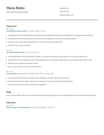 Advertising Sales Representative Resume