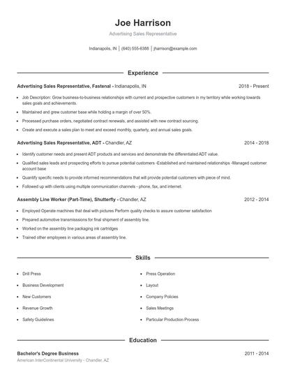 Advertising Sales Representative Resume