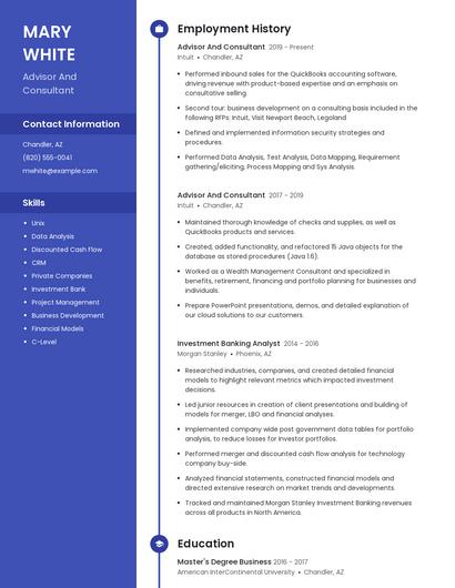 Advisor And Consultant Resume