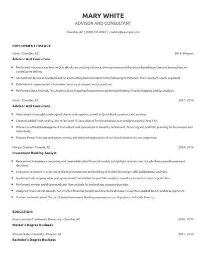 Advisor And Consultant Resume