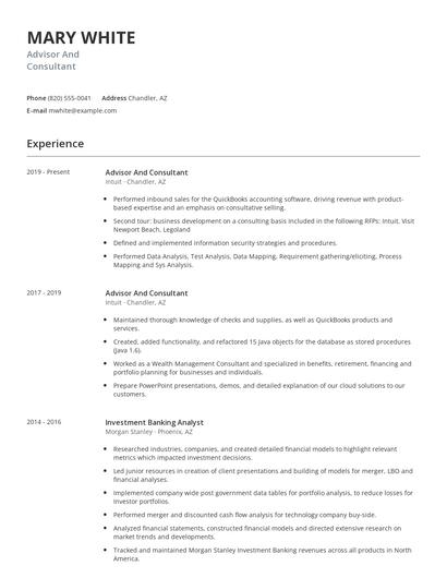 Advisor And Consultant Resume