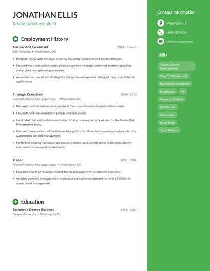 Advisor And Consultant Resume