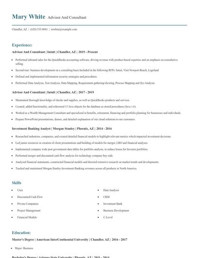 Advisor And Consultant Resume