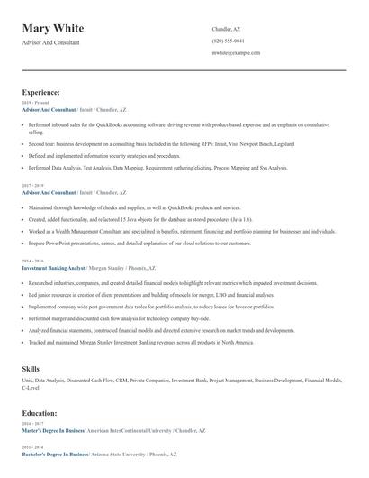 Advisor And Consultant Resume