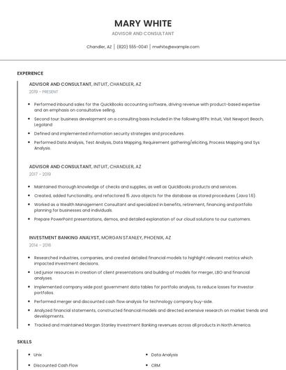 Advisor And Consultant Resume