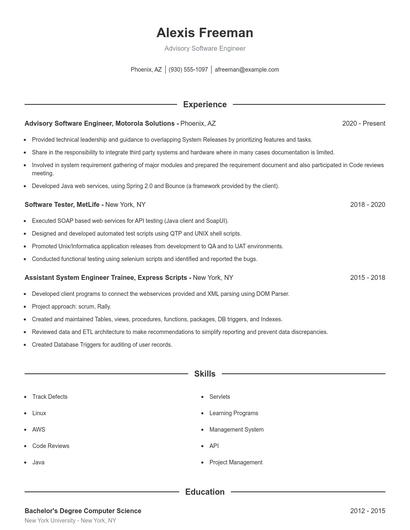 Advisory Software Engineer Resume